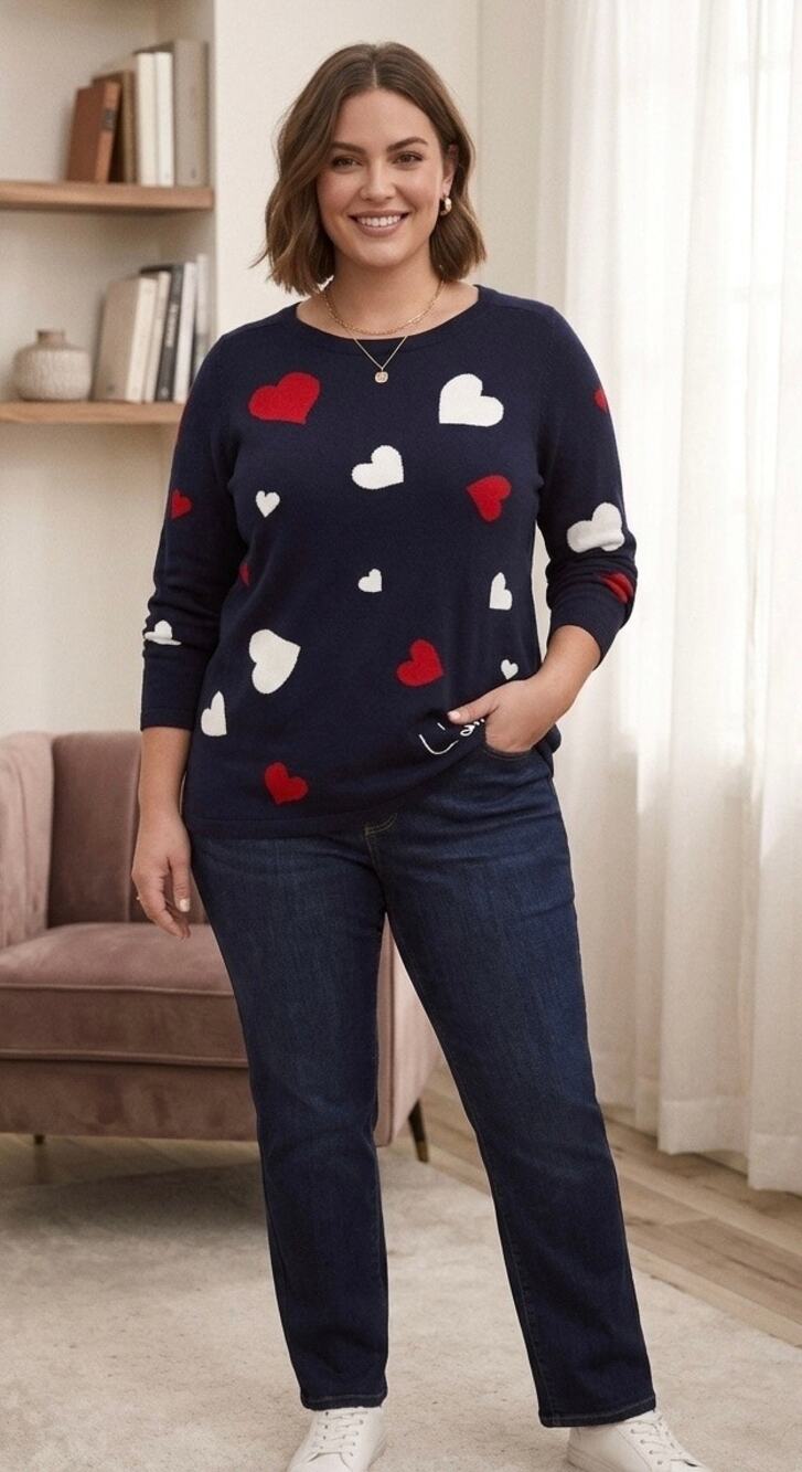 Talbots Plus Size X Navy L'amour Heart Sweater Red White Knit Valentine Cute Top